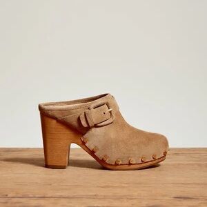 Veronica Beard Dacey Studded Suede Clog in sand suede
